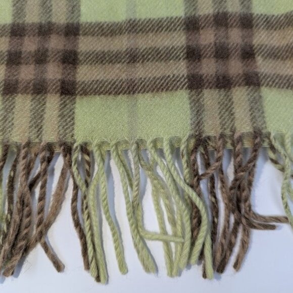Burberry Pastel Sage Nova Check Classic Plaid Fringe Small Cashmere Scarf Soft - Picture 4 of 10